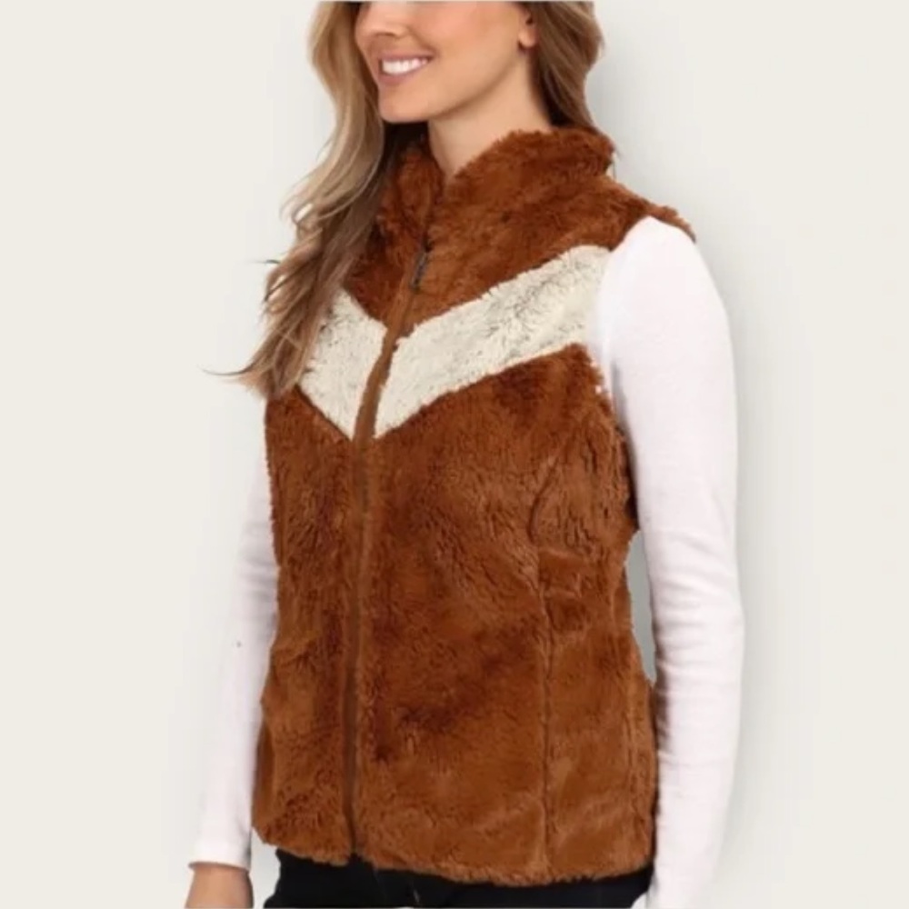 Patagonia Brown Faux Fur Vest with Cream Accent